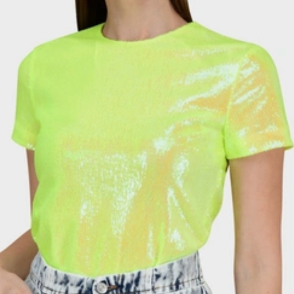 Mm6 Maison Margiela Yellow Sequins Short Sleeve Top Size Eu 38 / Us 6. N